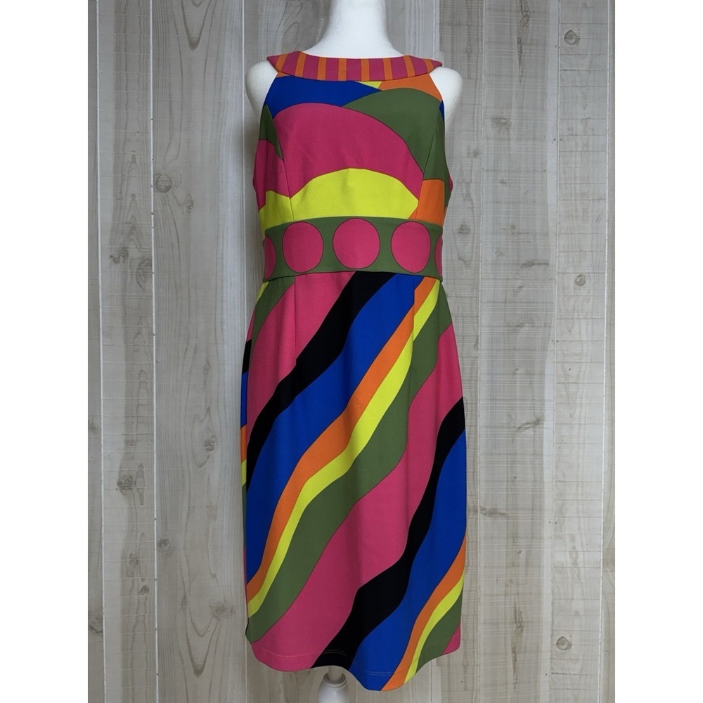Muse Sleeveless Abstract Knit Dress 10 Bright Multi Color Art To Wear